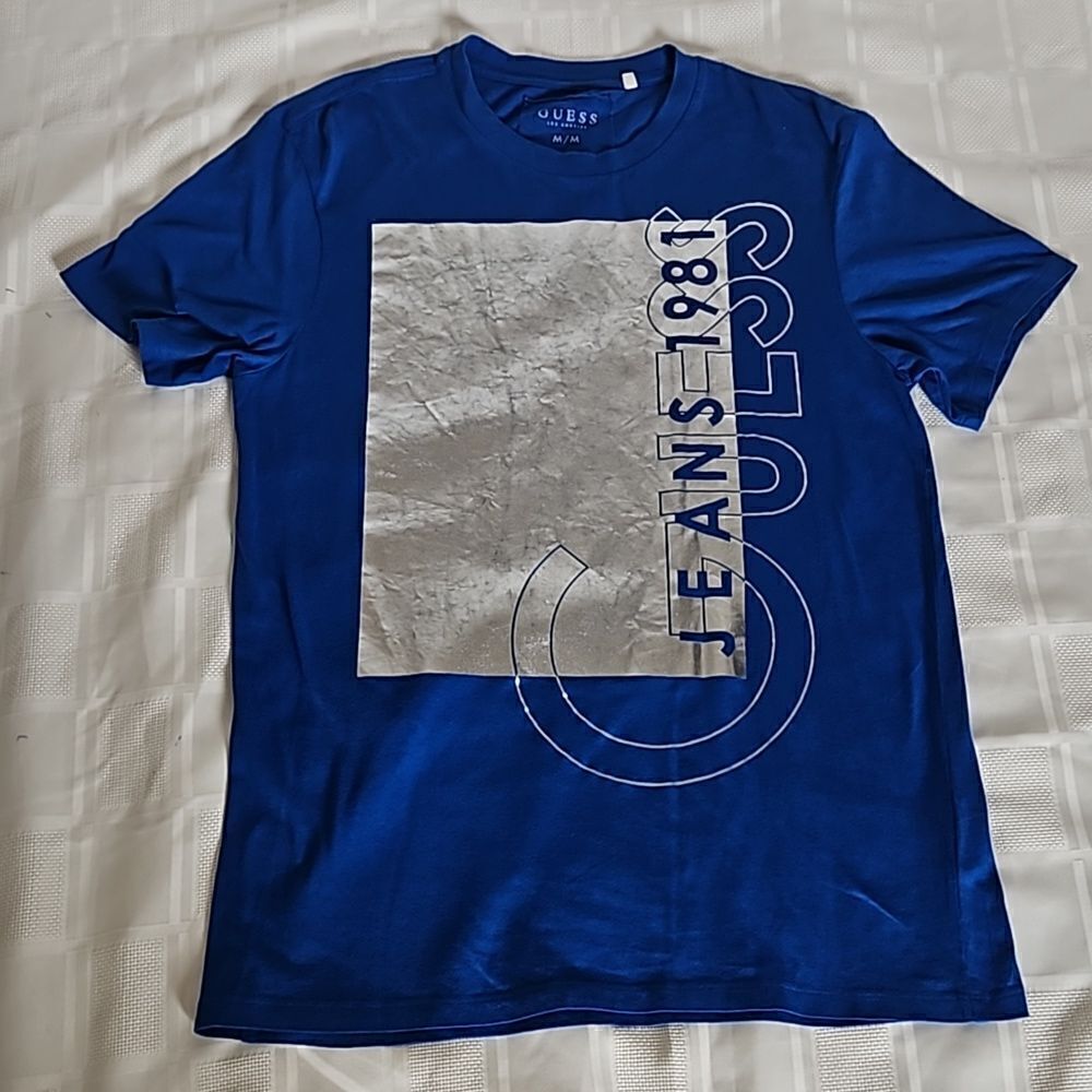 Guess Men's Logo Short Sleeves T-Shirt Medium Royal Blue/ Silver - Picture 13 of 16